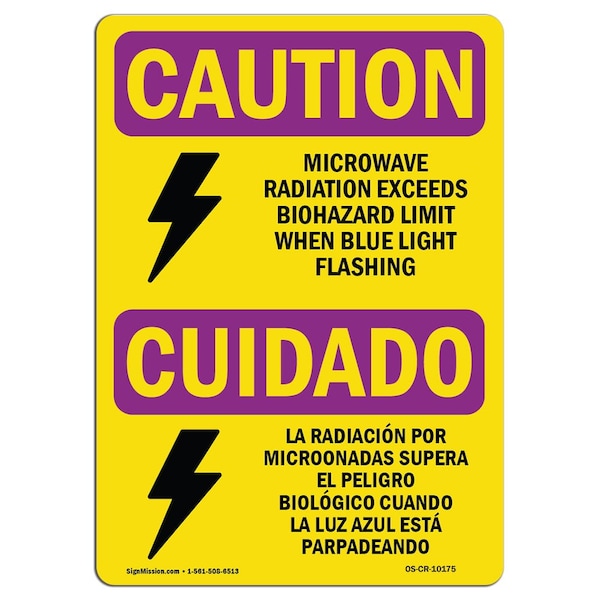 OSHA RADIATION, Microwave Radiation Bilingual, 24in X 18in Rigid Plastic, 18" H, 24" W, Landscape